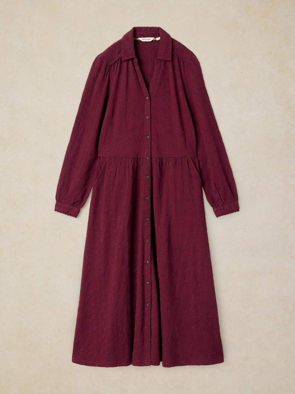 REEGAN EMBROIDERY JERSEY DRESS in PLUM PR - FLAT FRONT