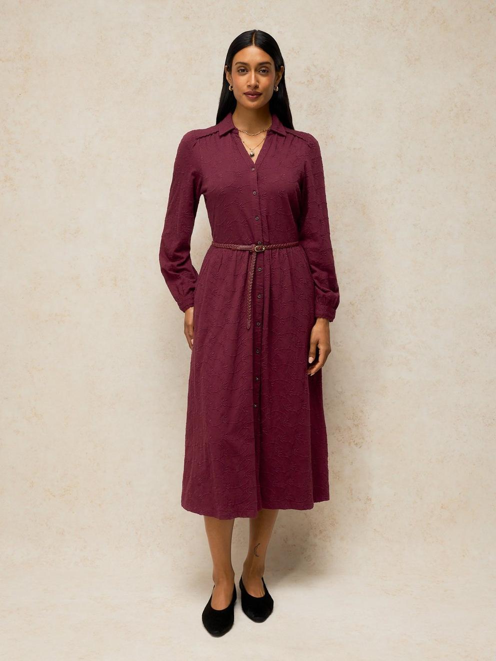 REEGAN EMBROIDERY JERSEY DRESS in PLUM PR - LIFESTYLE