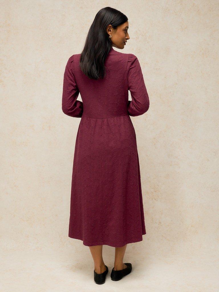 REEGAN EMBROIDERY JERSEY DRESS in PLUM PR - MODEL BACK