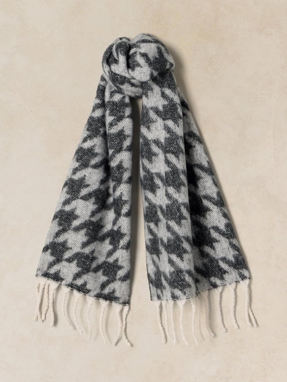 HOUNDSTOOTH BRUSHED SCARF in BLK MLT - FLAT FRONT