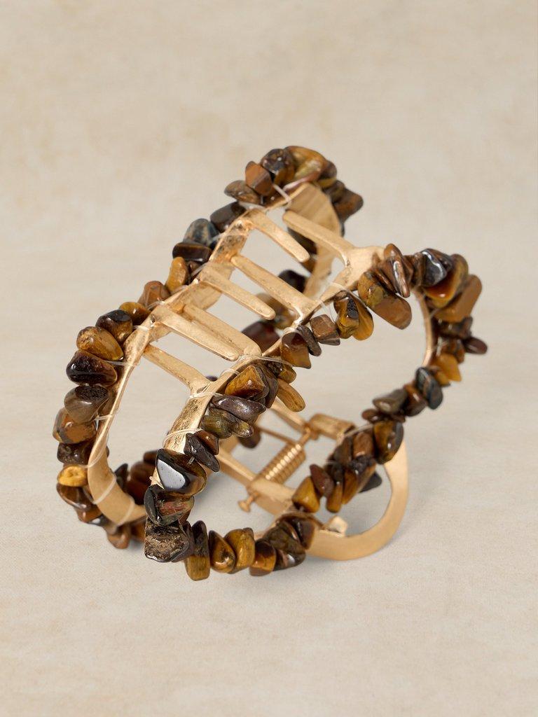 SEMI PRECIOUS CLAW CLIP  in NAT MLT - FLAT DETAIL