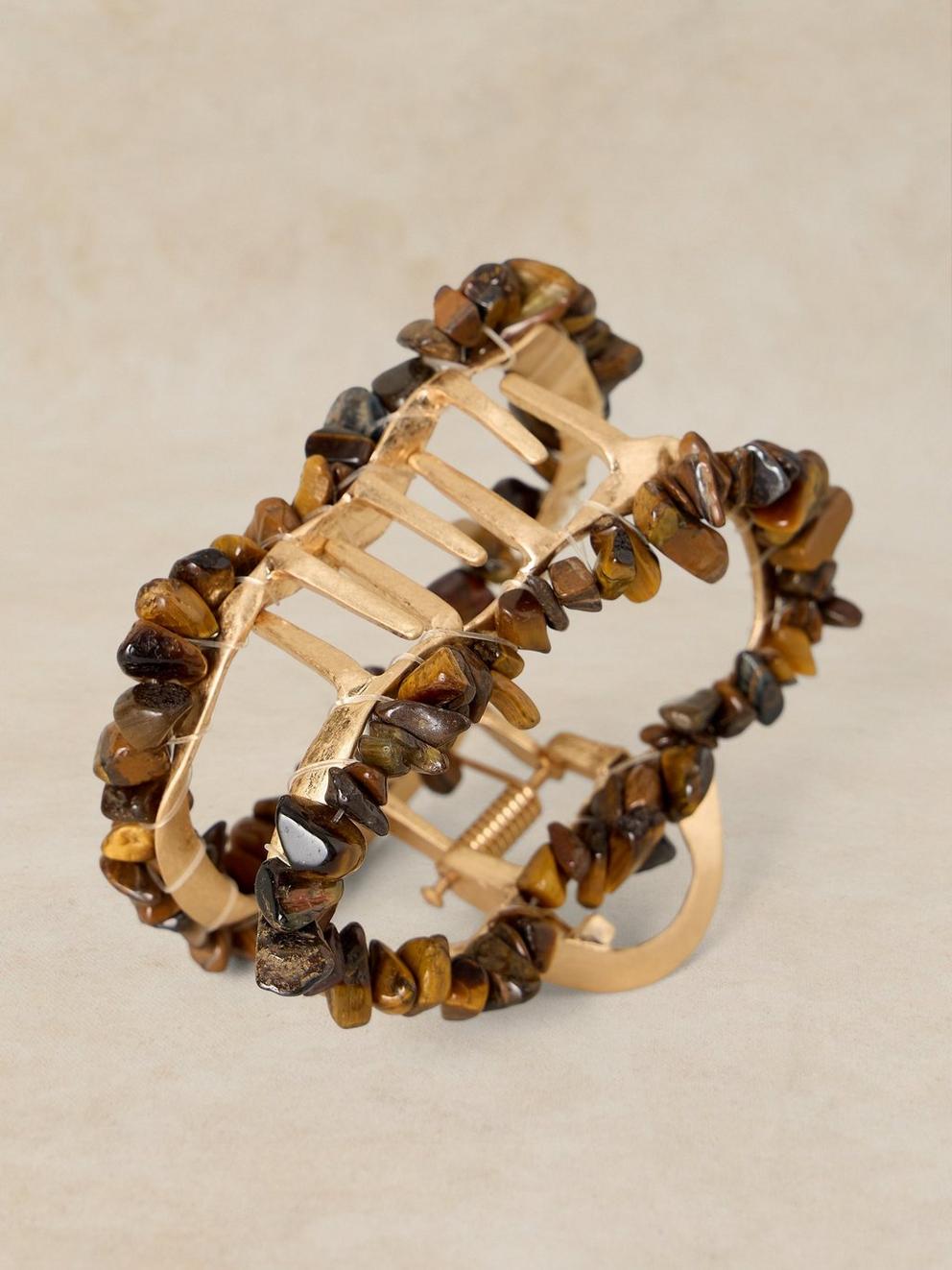 SEMI PRECIOUS CLAW CLIP  in NAT MLT - FLAT DETAIL