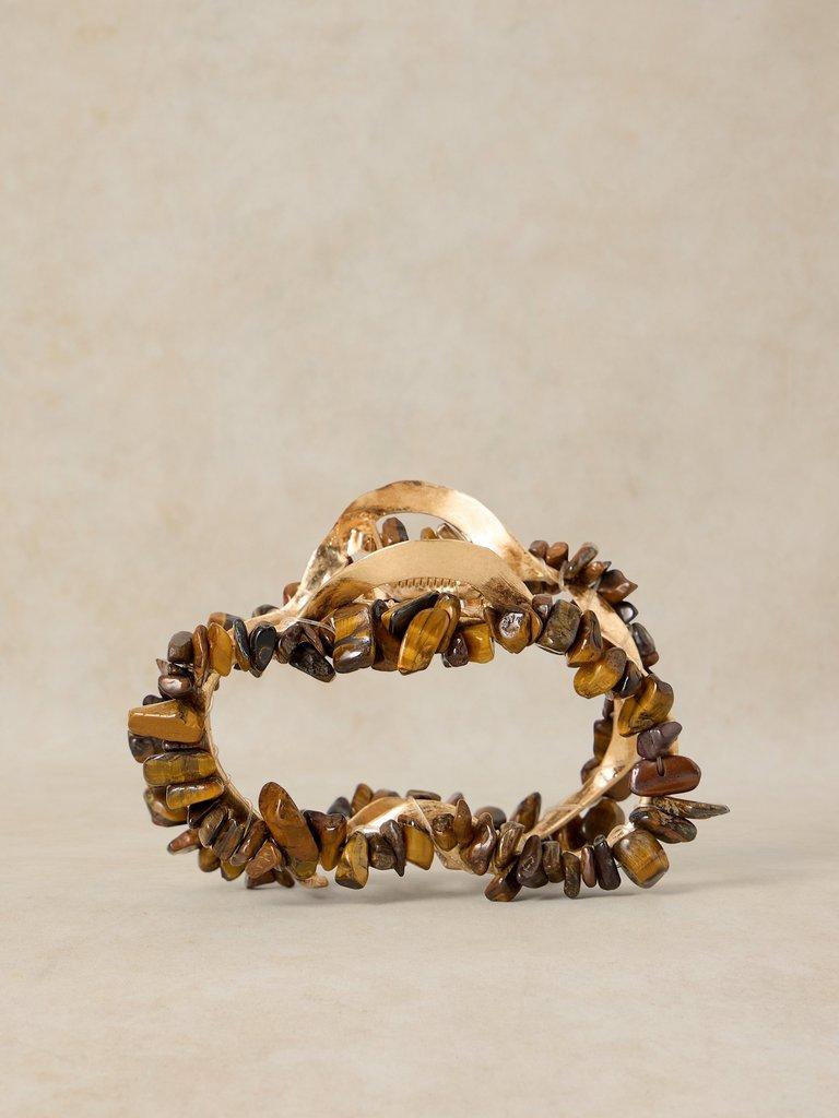 SEMI PRECIOUS CLAW CLIP  in NAT MLT - FLAT FRONT