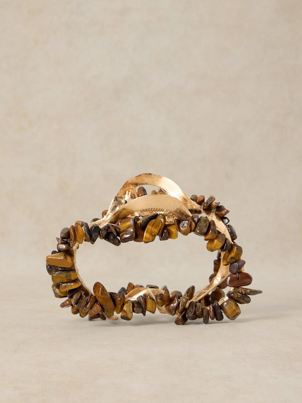 SEMI PRECIOUS CLAW CLIP  in NAT MLT - FLAT FRONT