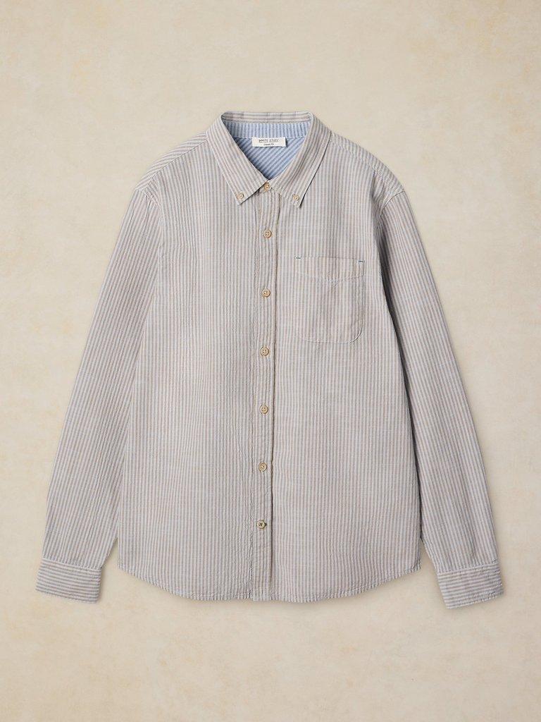 BRUTON COTTON STRIPE SHIRT in BLUE MLT - FLAT FRONT