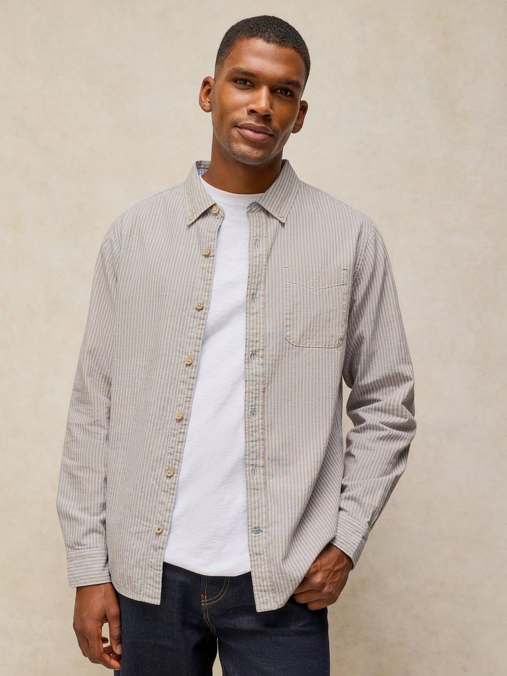 BRUTON COTTON STRIPE SHIRT in BLUE MLT - LIFESTYLE