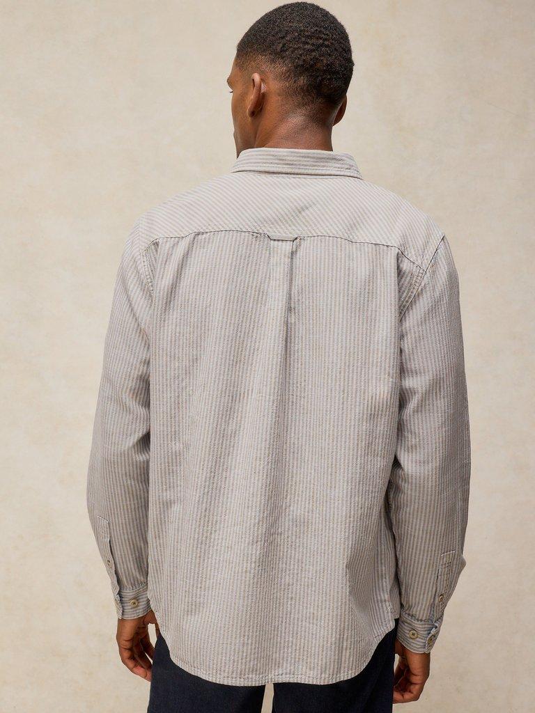 BRUTON COTTON STRIPE SHIRT in BLUE MLT - MODEL BACK