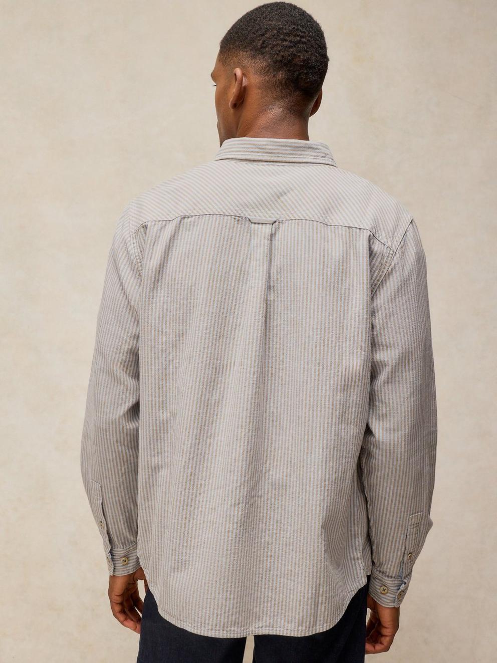 BRUTON COTTON STRIPE SHIRT in BLUE MLT - MODEL BACK