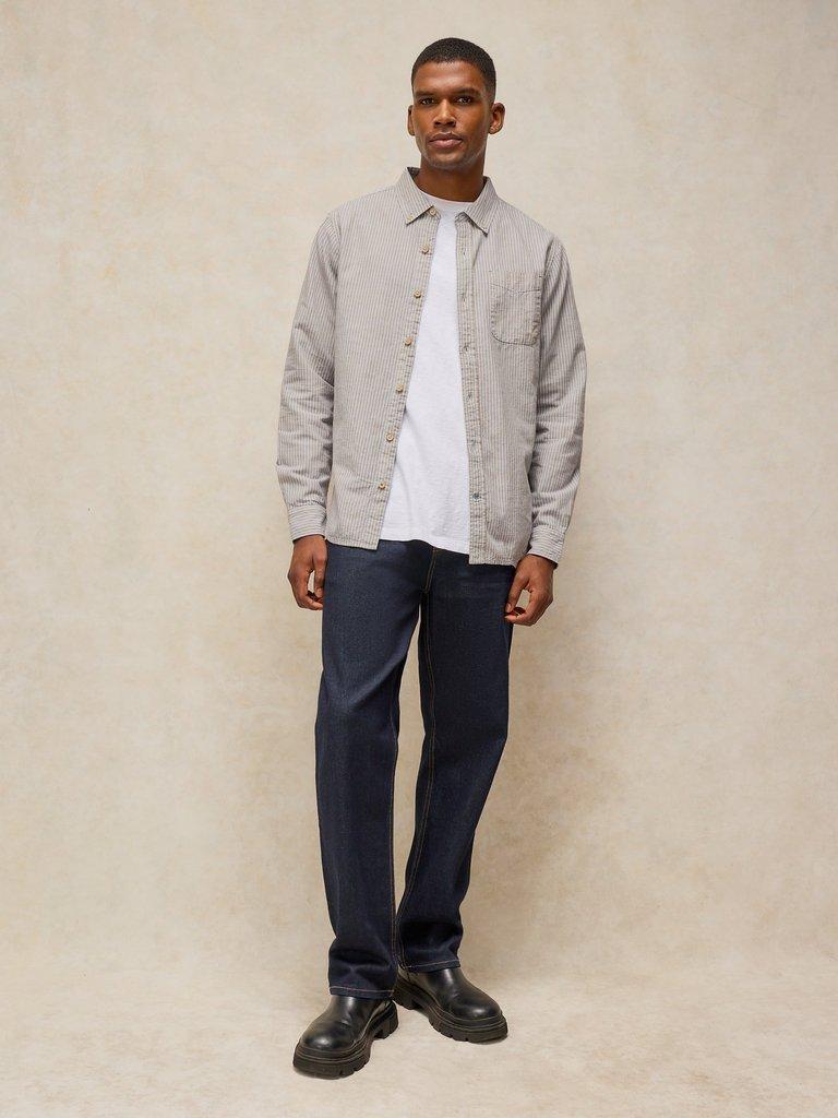 BRUTON COTTON STRIPE SHIRT in BLUE MLT - MODEL FRONT