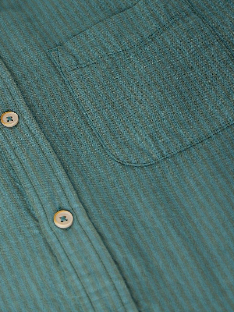 BRUTON COTTON STRIPE SHIRT in TEAL MLT - FLAT DETAIL
