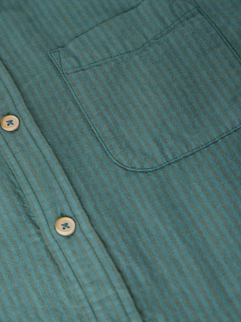 BRUTON COTTON STRIPE SHIRT in TEAL MLT - FLAT DETAIL