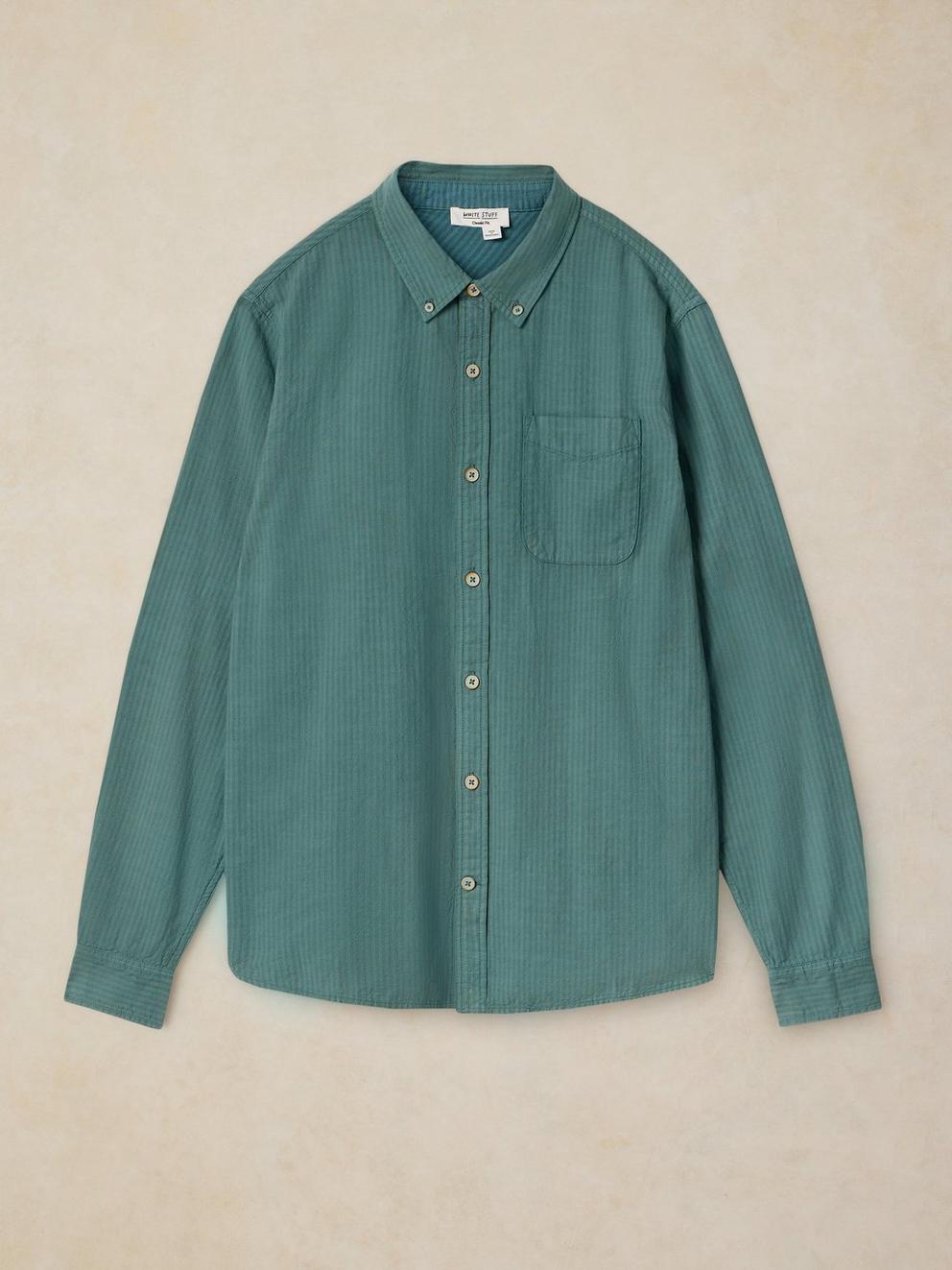 BRUTON COTTON STRIPE SHIRT in TEAL MLT - FLAT FRONT