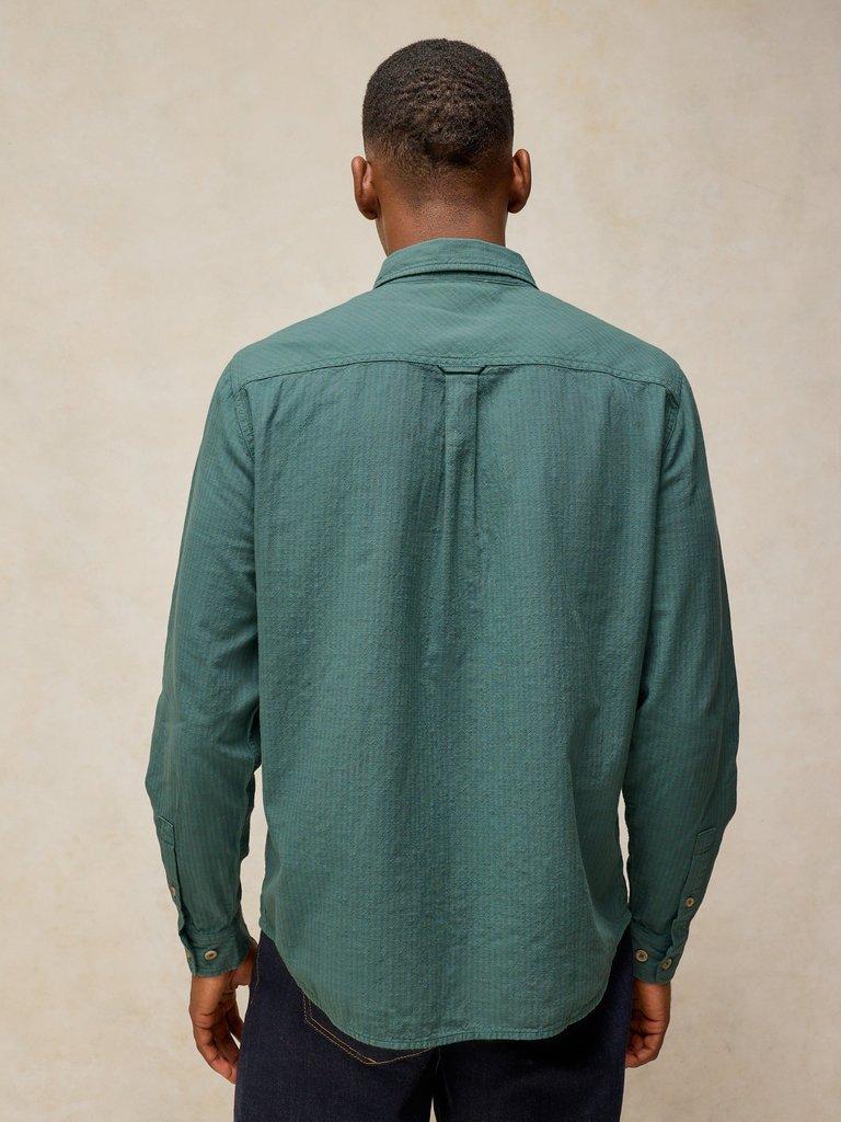 BRUTON COTTON STRIPE SHIRT in TEAL MLT - MODEL BACK