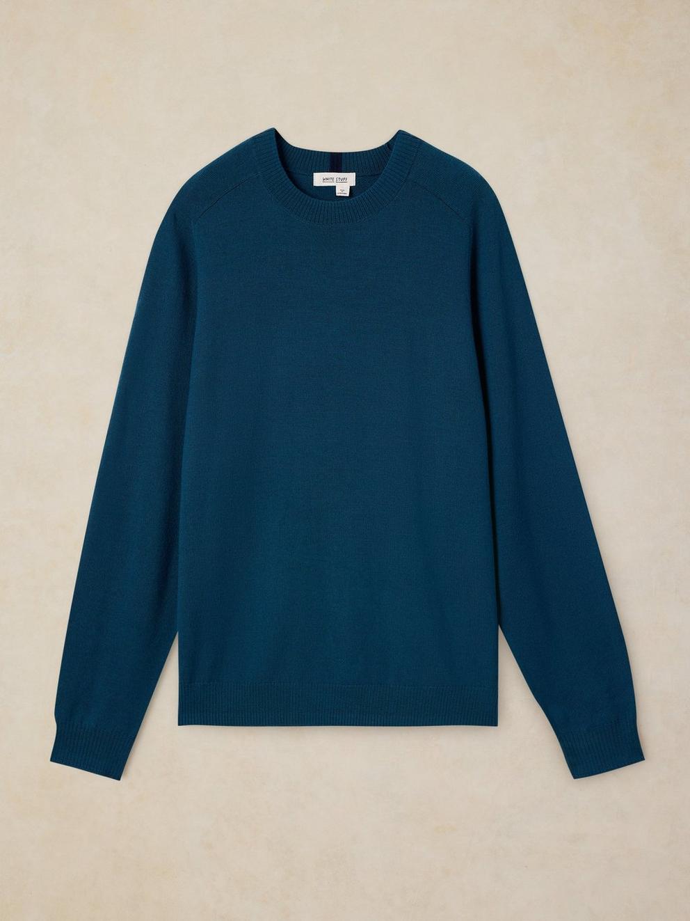 CONWAY MERINO CREW JUMPER in DK TEAL - FLAT FRONT