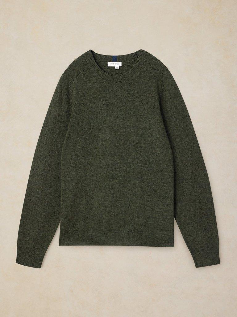 CONWAY MERINO CREW JUMPER in KHAKI GRN - FLAT FRONT