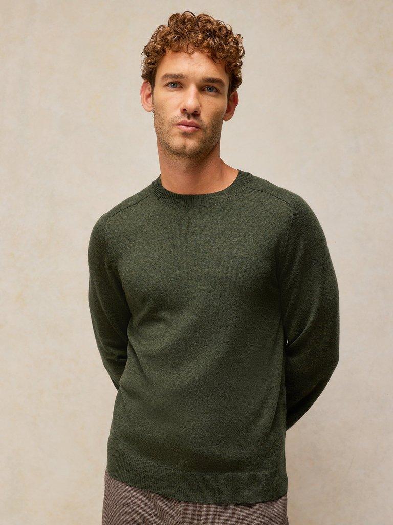 CONWAY MERINO CREW JUMPER in KHAKI GRN - LIFESTYLE