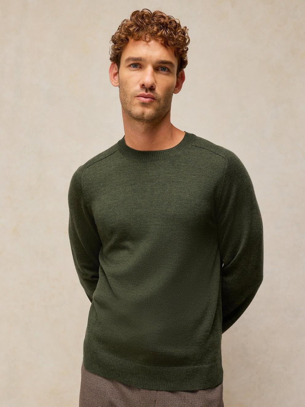 CONWAY MERINO CREW JUMPER in KHAKI GRN - LIFESTYLE