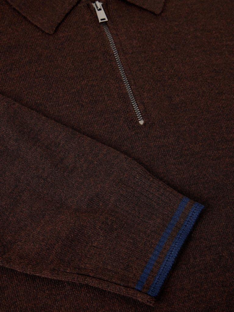 CONWAY LS MERINO ZIP POLO in MID BROWN - FLAT DETAIL