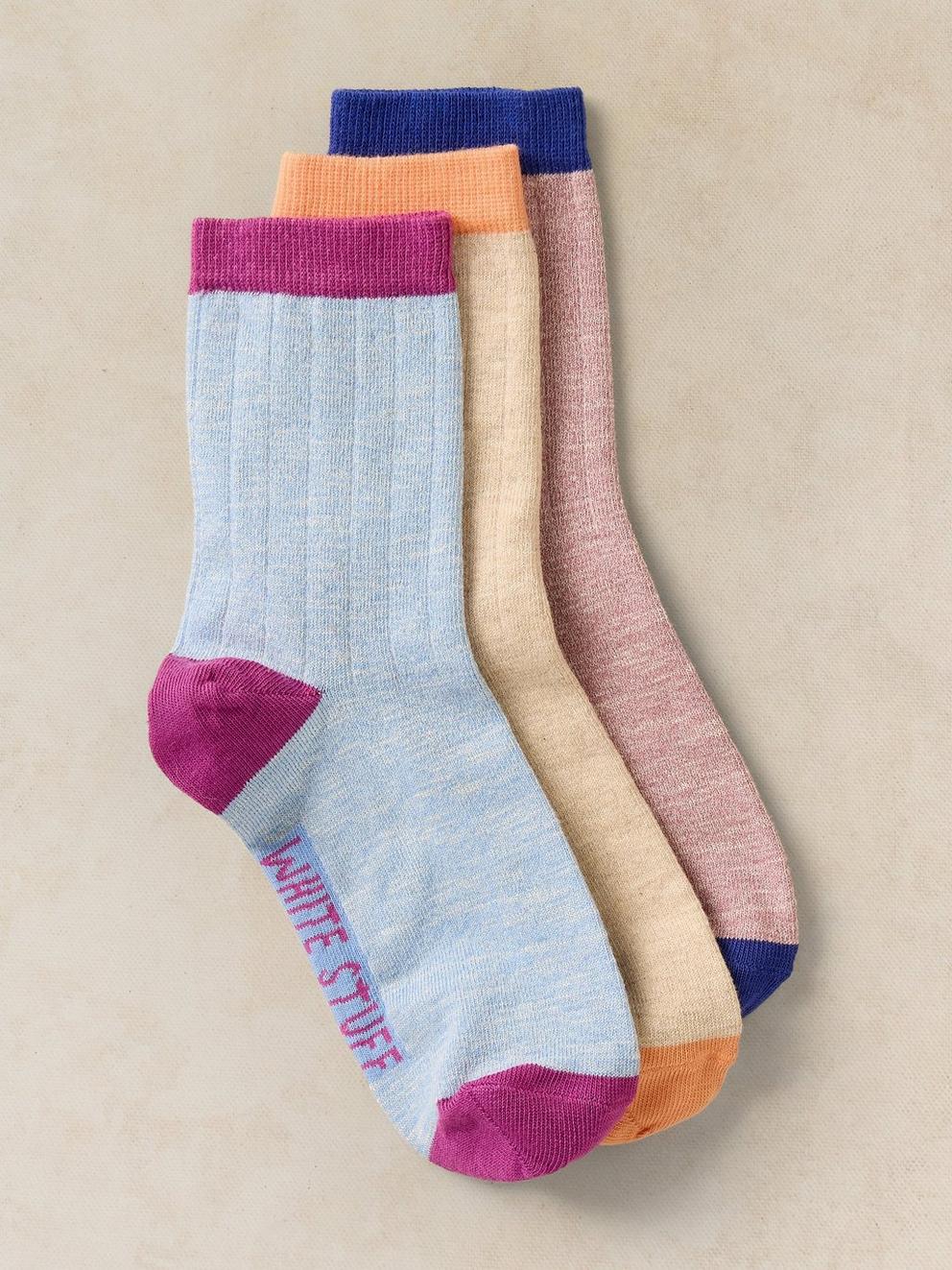3PK COLOUR POP ANKLE SOCKS in PINK MULTI | White Stuff EU
