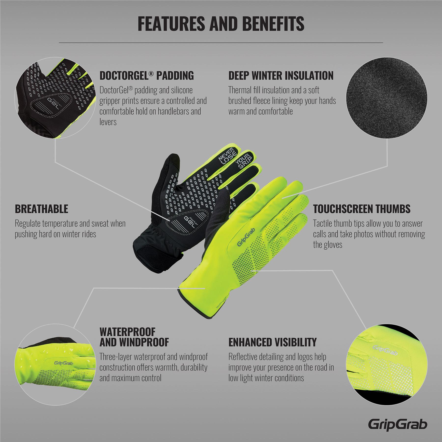 GripGrab Ride Waterproof HiVis Winter Gloves Wiggle