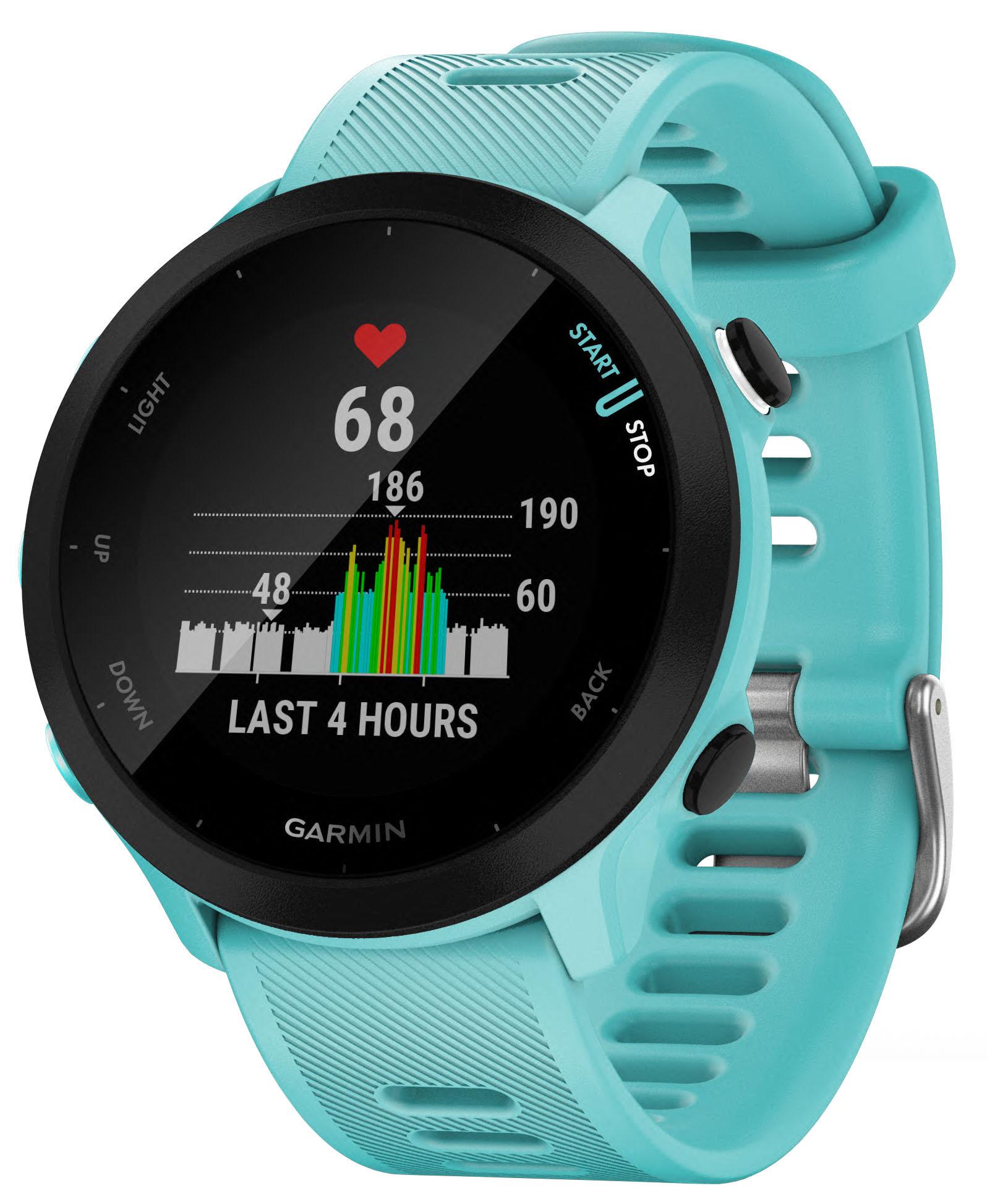 Garmin Forerunner 55 (Aqua) GPS Running Watch, Beginner Friendly Heart  Rate Monitor Watch with Time, Pace & Speed Tracker
