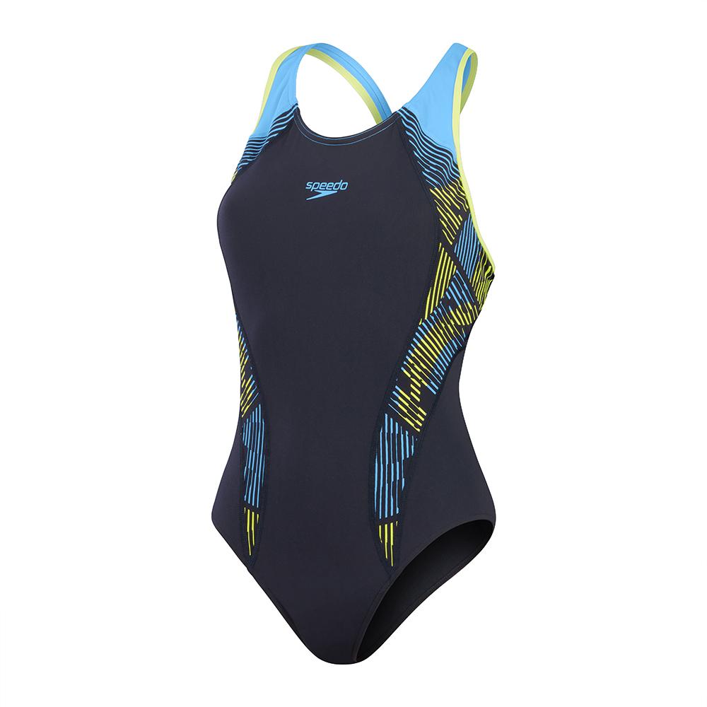 Click to view product details and reviews for Speedo Womens Plastisol Laneback Swimsuit True Navy Curious Blue Lemon Drizzle.