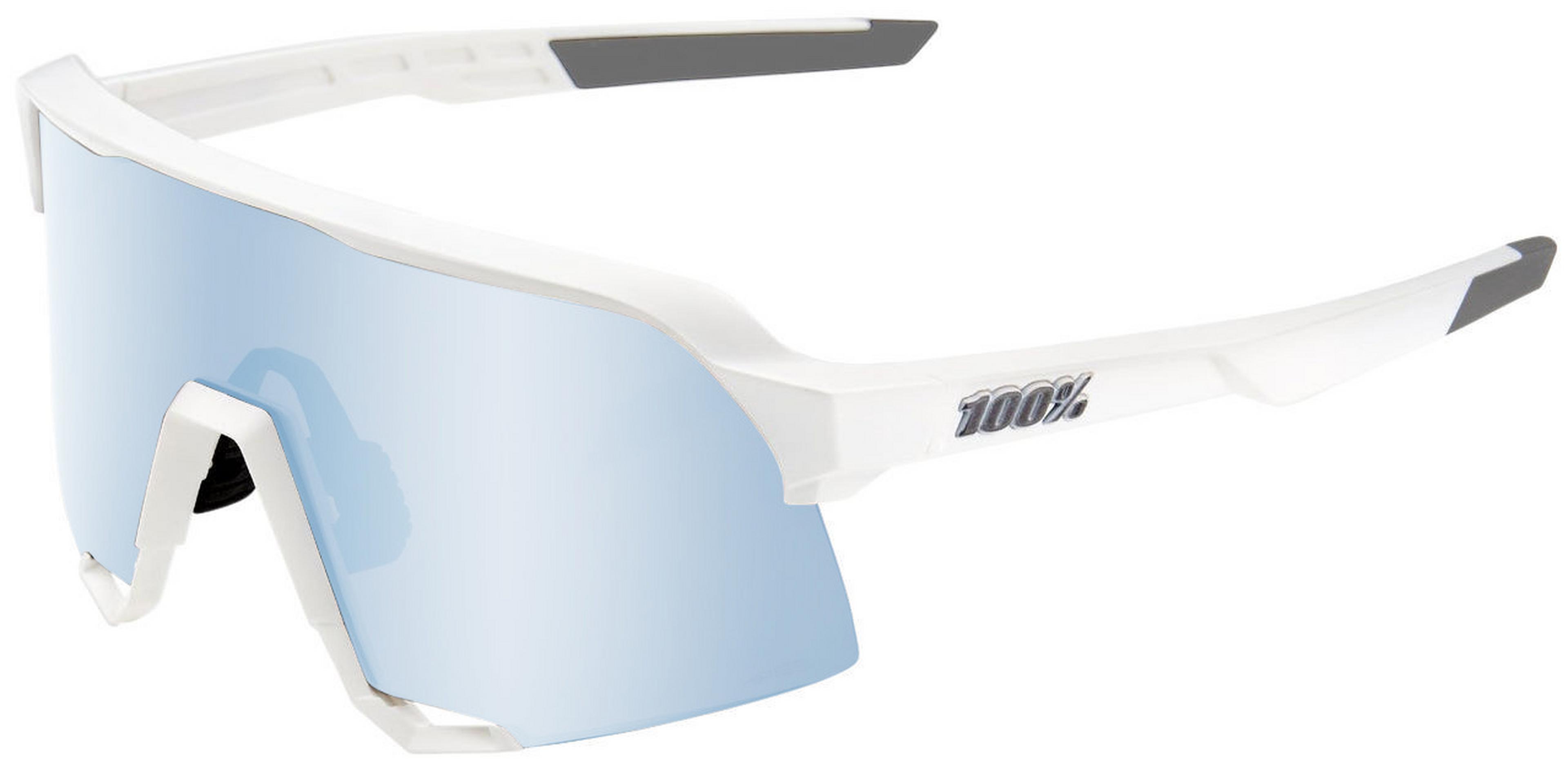 100% Eyewear S3 Matte White HiPER Blue Mirror Lens Sunglasses | Wiggle