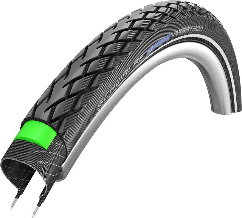 Schwalbe Marathon Bike Tire: 20 x 1.50", Wire Bead, Performance Line, Endurance Compound, GreenGuard, Black/Reflect | tyres