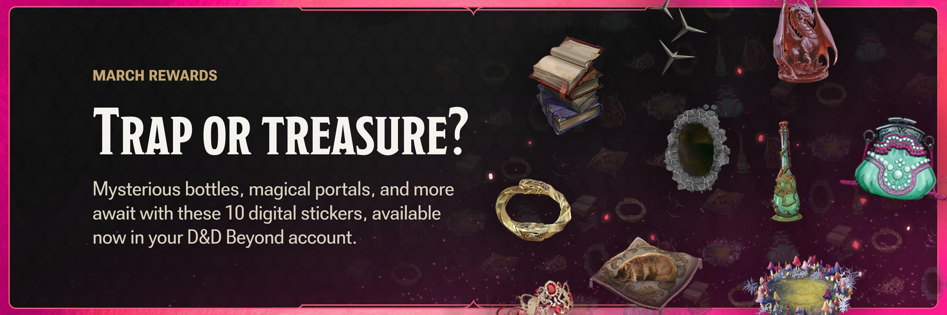 MARCH REWARDS - Mysterious bottles, magical portals, and more await with these 10 digital stickers, available now in your D&D Beyond account.