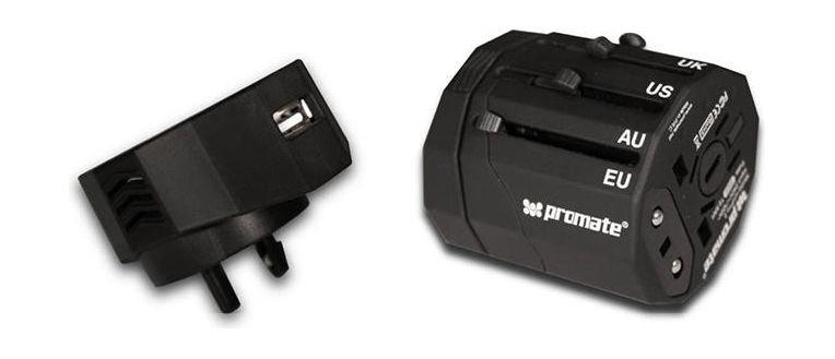 محول السفر العالمي يوني برو٢ مع منفذ شحن يو إس بي من بروميت - أسود - UNIPRO2