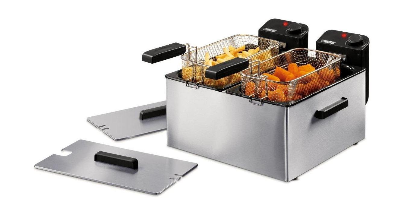 قلاية زيت مزدوجة من برينسيس، قدرة 2000 واط، سعة 6 لتر، 182027 - فضي