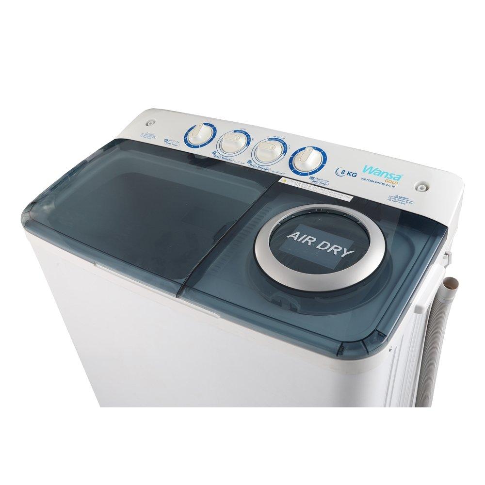 Wansa Gold Twin Tub Washer, 8kg Washing Capacity, WGTT804-WHTBLU-C.1 - White/Blue