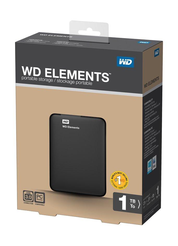 WD Elements 1TB USB 3.0 2.5-inch Portable Hard Drive, WDBUZG0010BBK - Black