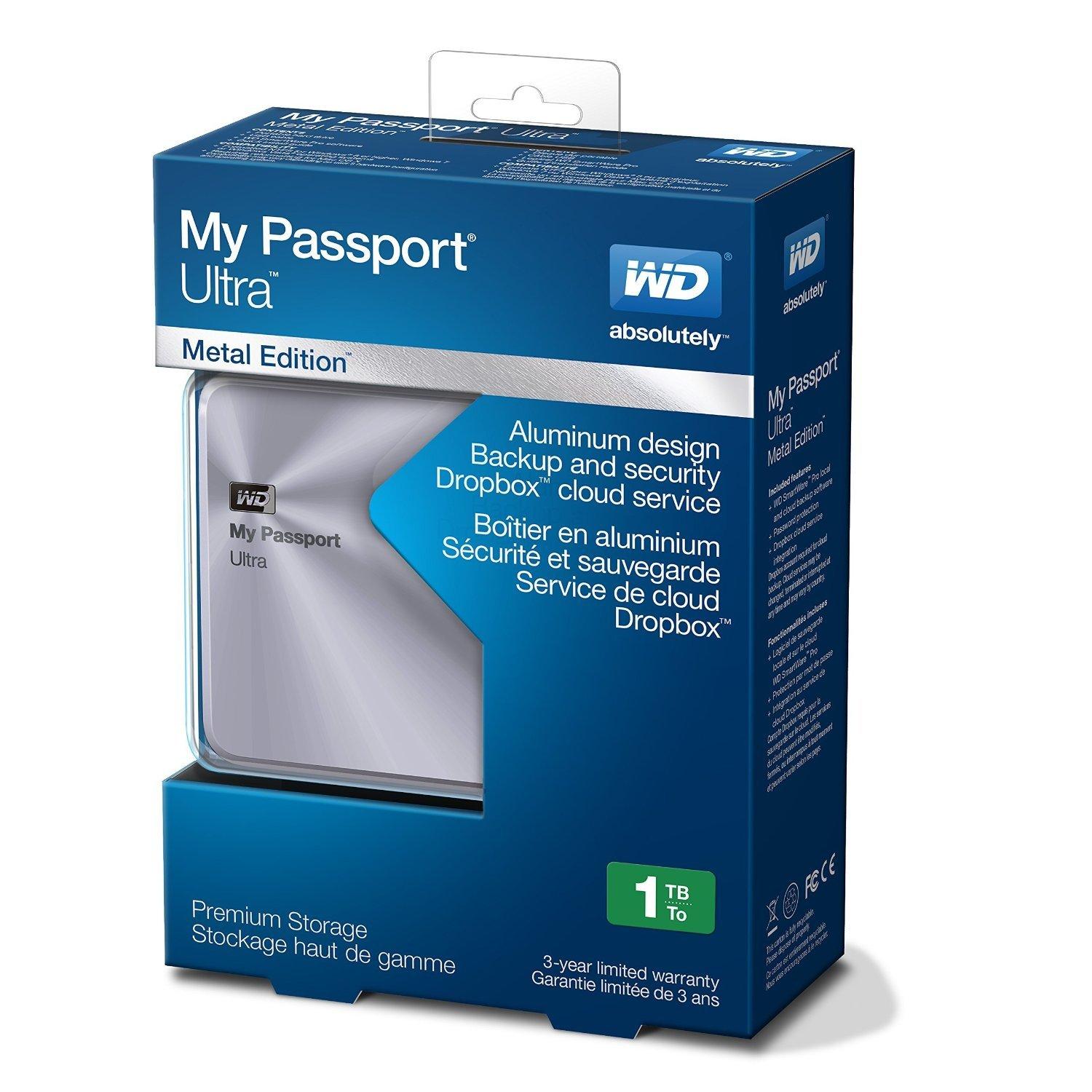 WD My Passport Ultra Metal Edition 1TB 3.0 Portable Hard Drive - Metal Silver