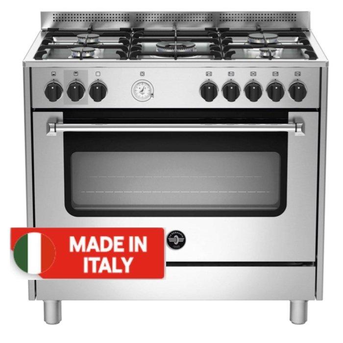 Buy Lagermania 90x60 cm 5-burner floor standing gas cooker, ams95c81cx - silver in Kuwait