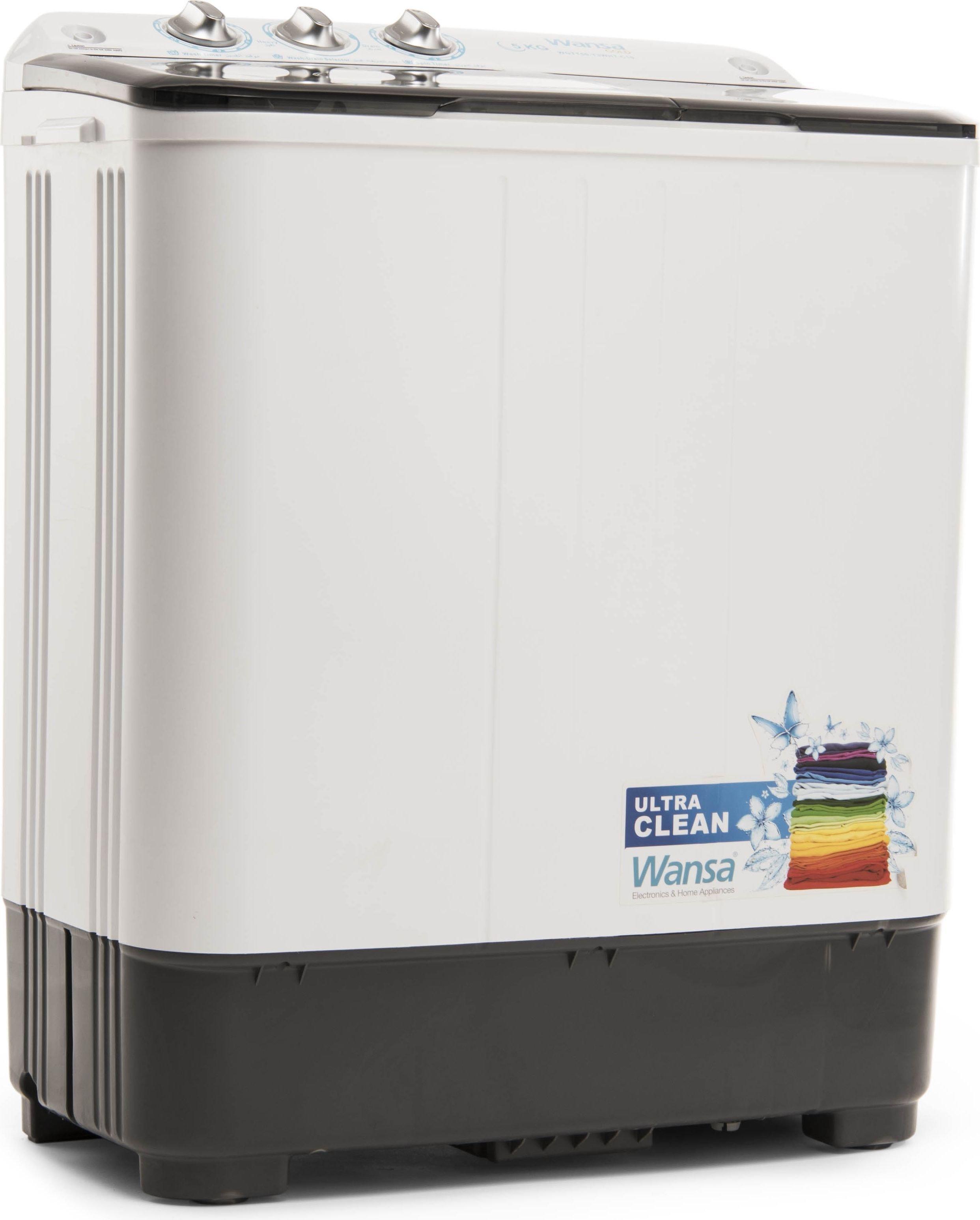 Wansa Gold Twin Tub Washer, 5kg Washing Capacity, WGTT50-T3WHT-C10 - White/Grey