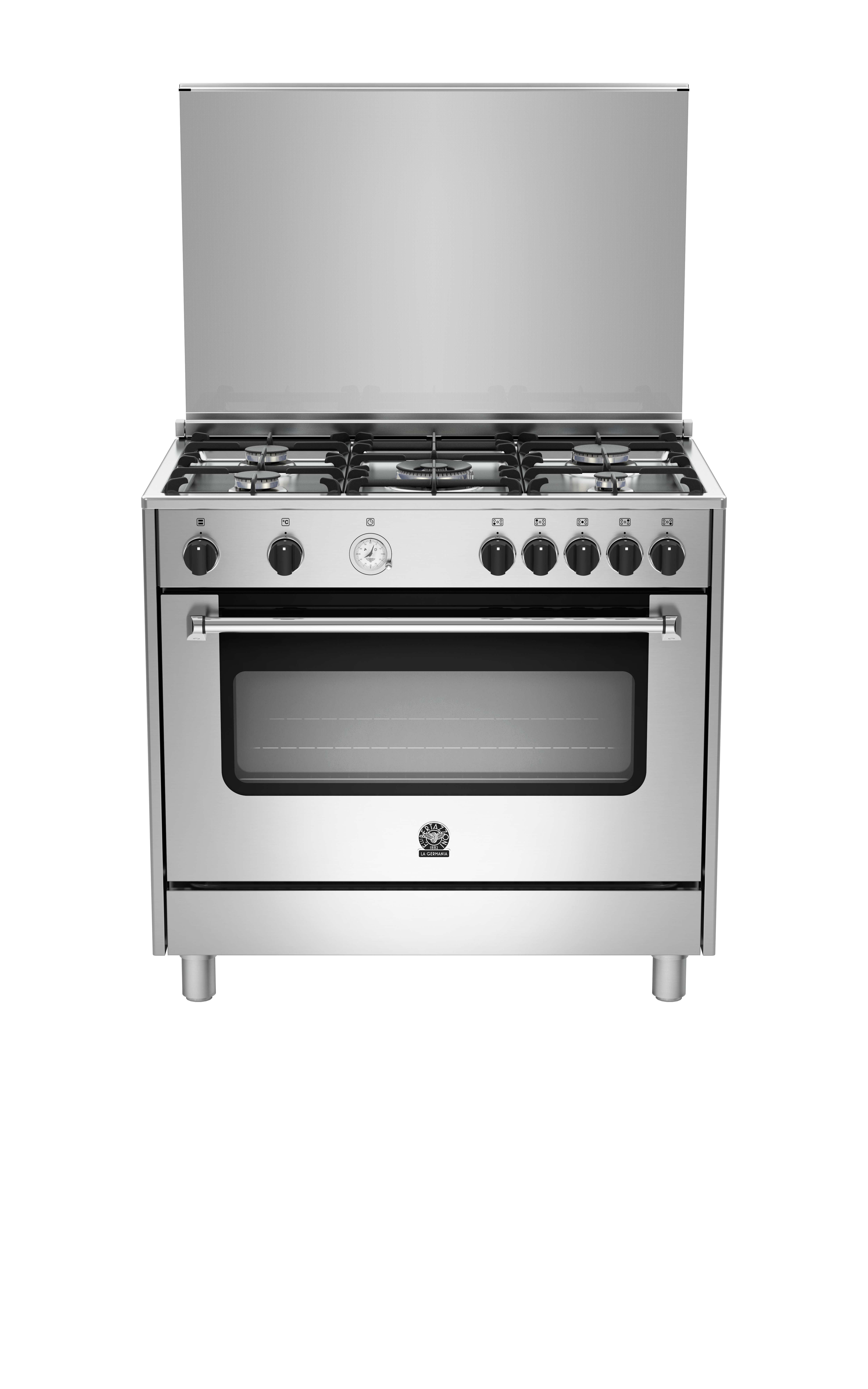 طباخ الغاز لاجيرمانيا من الستانلس ستيل - ٥ شعلة ٩٠ × ٦٠ + غطاء الطباخ لاجيرمانيا ٩٠ × ٦٠ سم - من الفولاذ المقاوم للصدأ