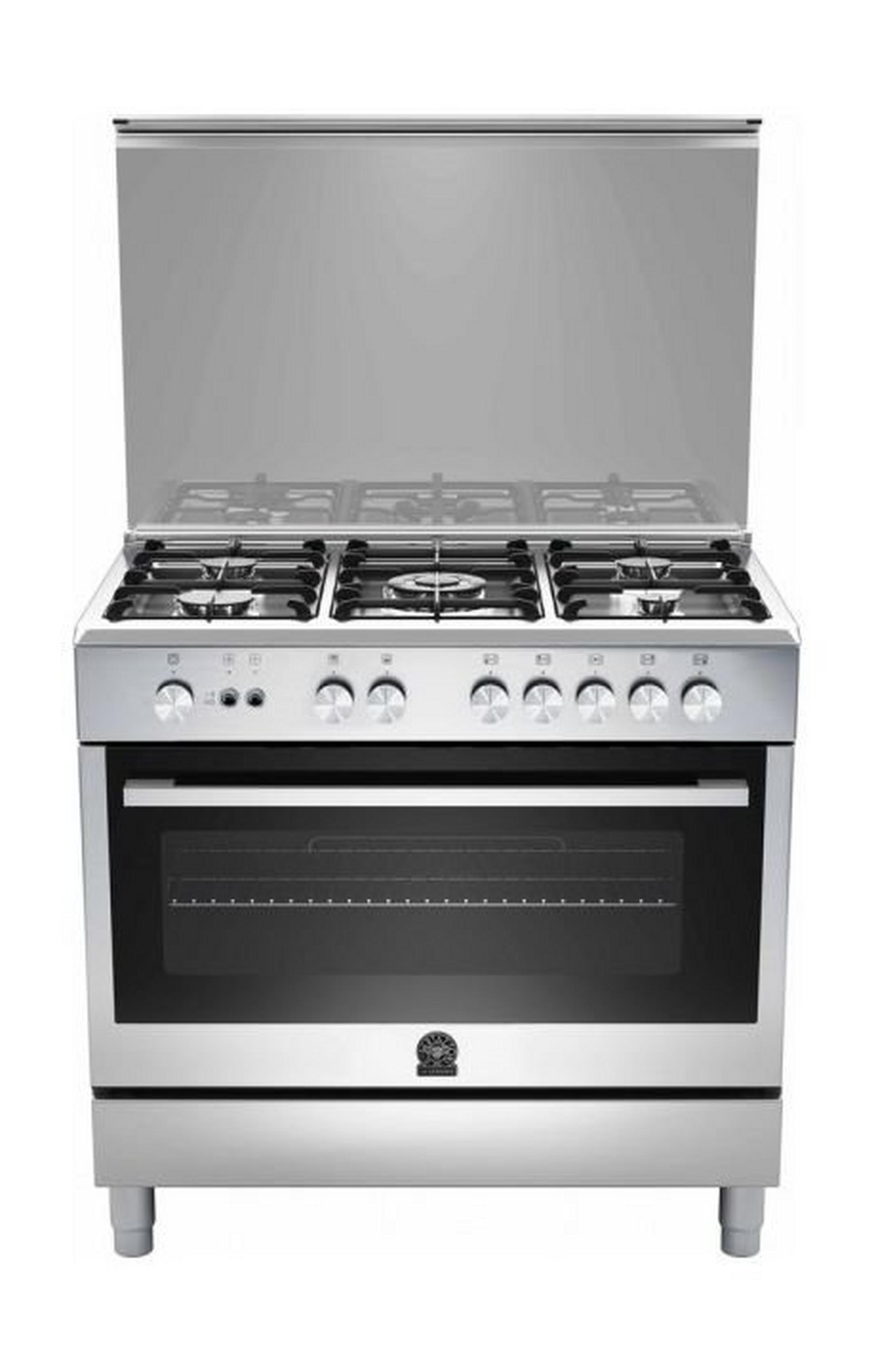 Lagermania 90x60cm 5-burner Gas Cooker and Oven + Lagermania 90 x 60 Cooker Hood Stainless Steel