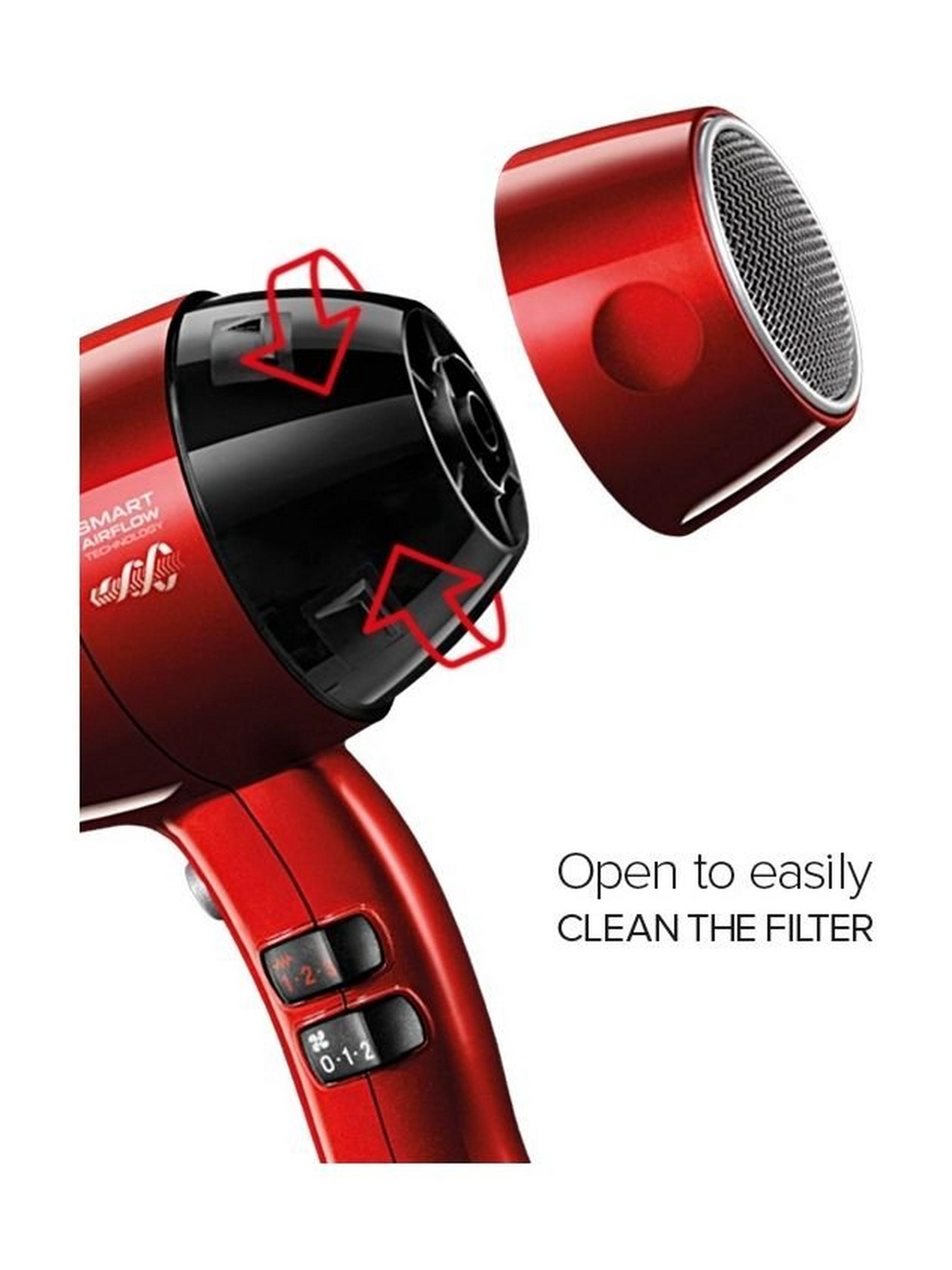 Valera Swiss Silent Jet 8500 Hair Dryer, 2000W W, 3 Heat Settings - Red