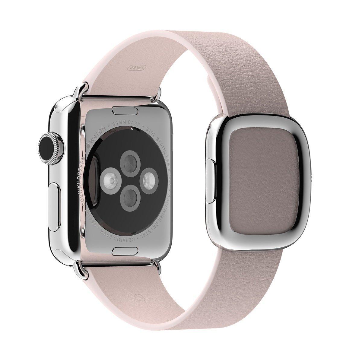 Apple Watch Steel - 38mm Stainless Steel Case with Soft Pink Modern Buckle (Large)