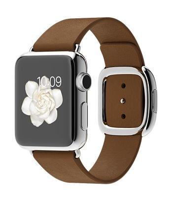 Apple Watch Steel - 38mm Stainless Steel Case with Brown Modern Buckle (Large)