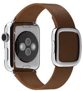 Apple Watch Steel - 38mm Stainless Steel Case with Brown Modern Buckle (Large)