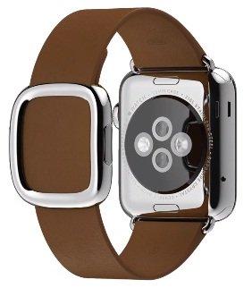 Apple Watch Steel - 38mm Stainless Steel Case with Brown Modern Buckle (Large)