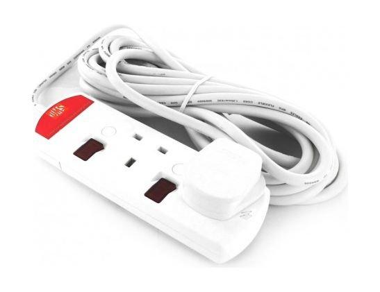 وصلة اشتراك كهربائية بـ ٢ مقبس كهربائي مع مفتاحي تشغيل وإيقاف من يو إم إس – طول ٥ متر – أبيض - TS2313N