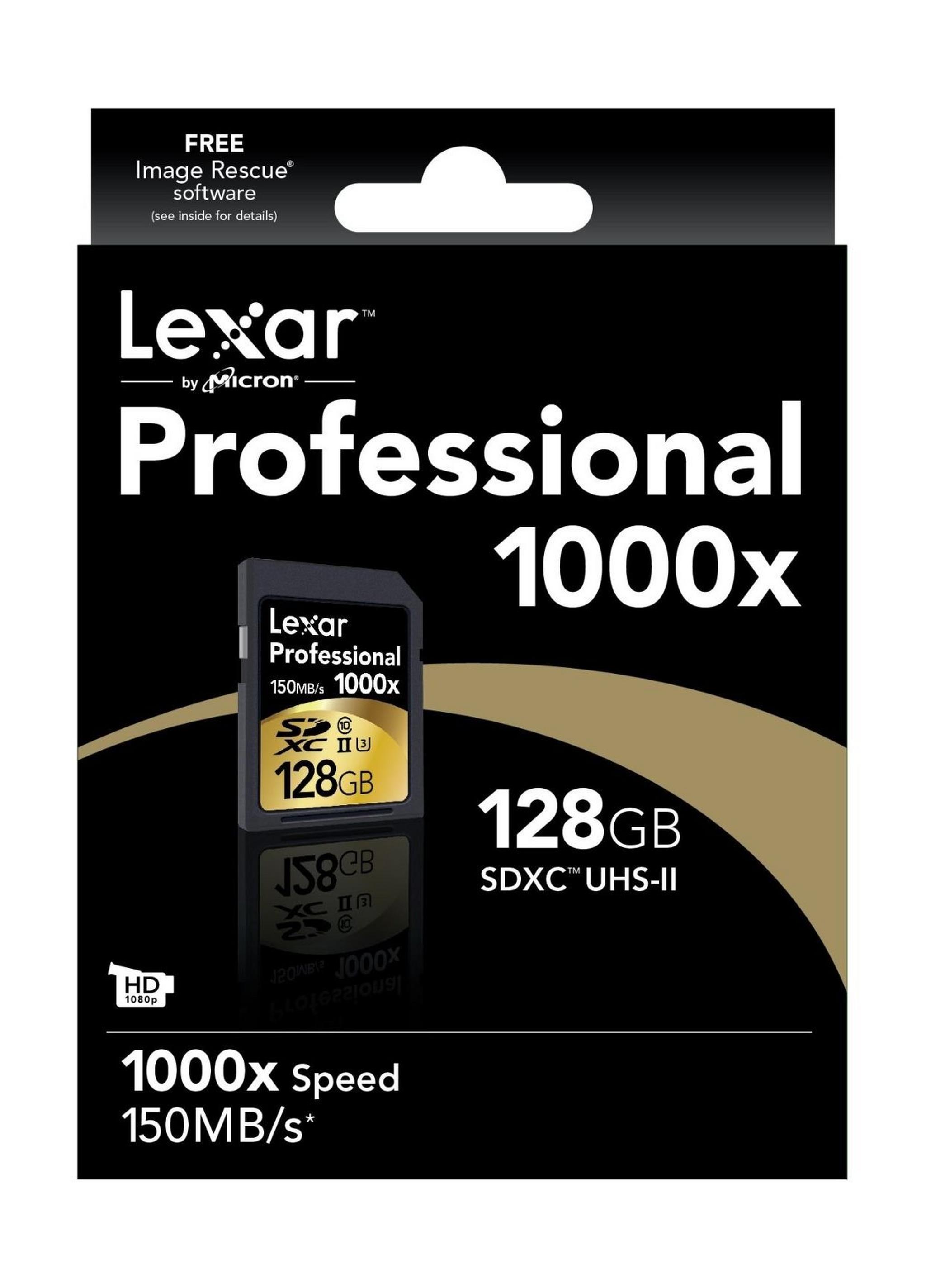 Lexar 128GB 150 Mb/s Professional 1000x UHS-II SDXC Memory Card Class 10 UHS Speed Class 3 - LSD128CRBEU1000