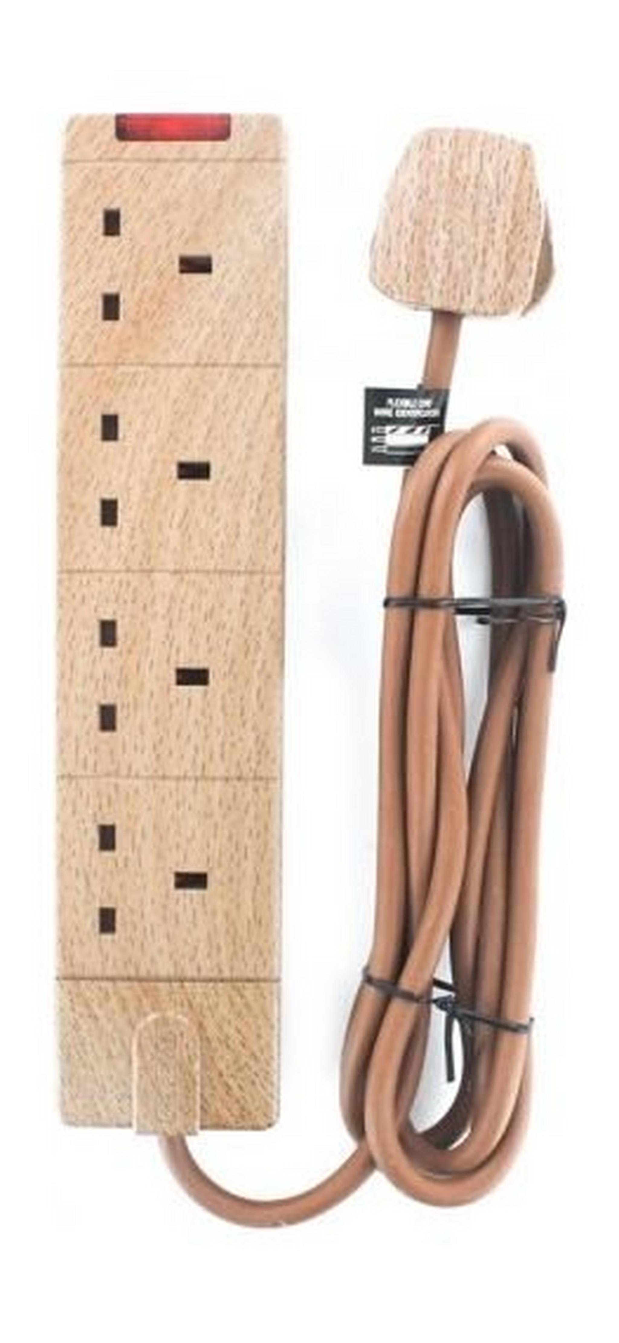 Master Plug 4-Way Surge Protected Power Socket with 2m Extension (UG2WD) - Wood Design