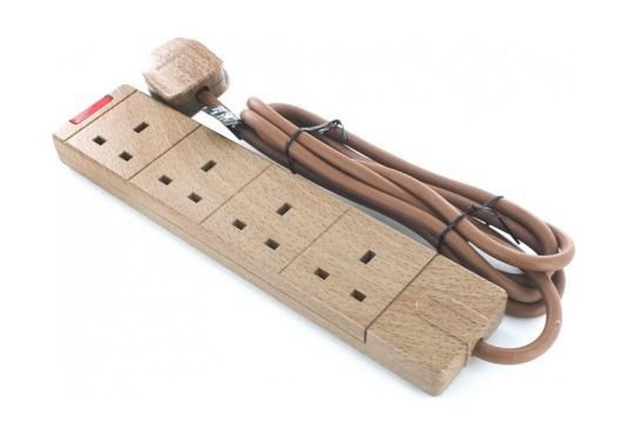 Master Plug 4-Way Surge Protected Power Socket with 2m Extension (UG2WD) - Wood Design