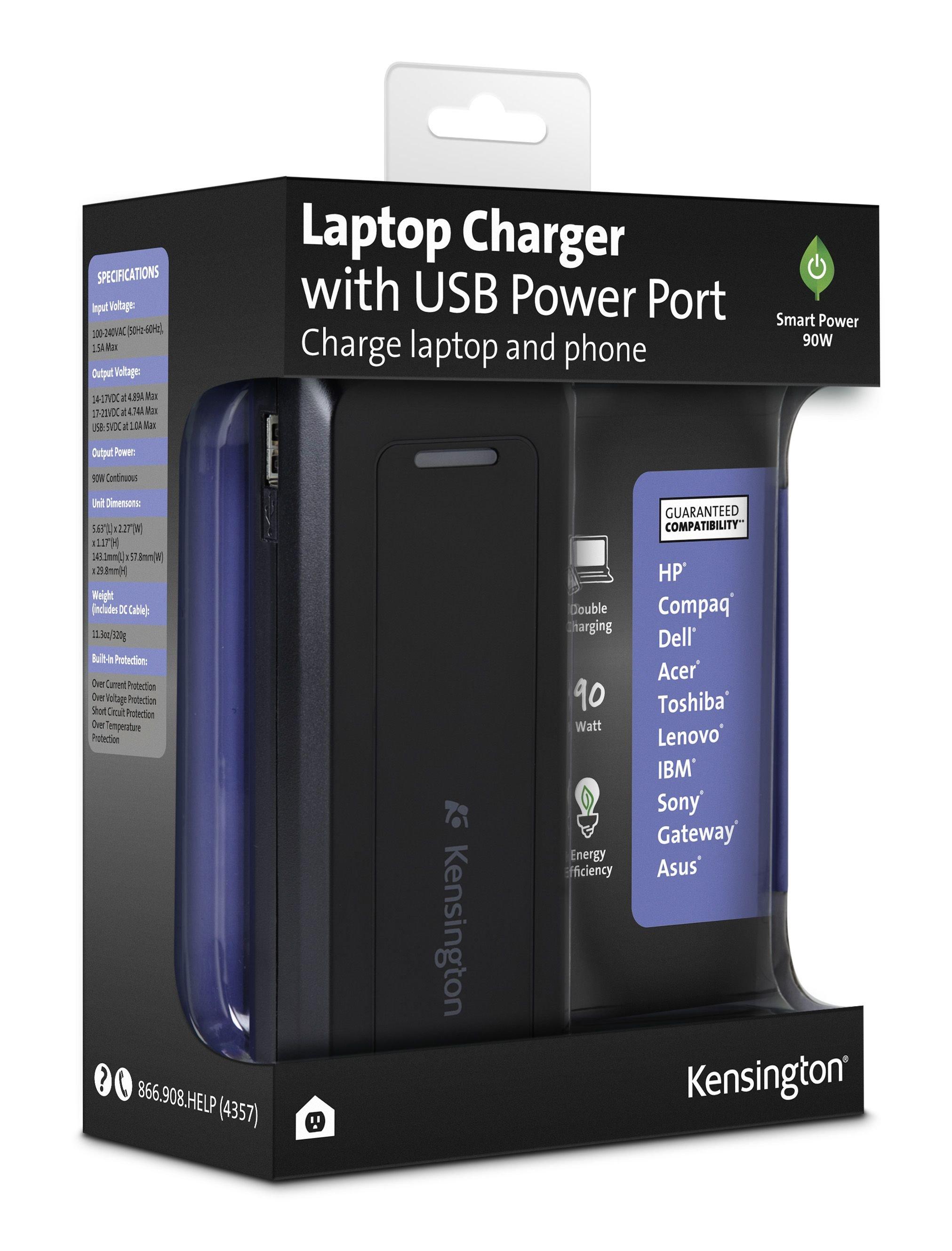 Kensington Power Adapter 90 W with USB for Laptops - Black (K38077EU)