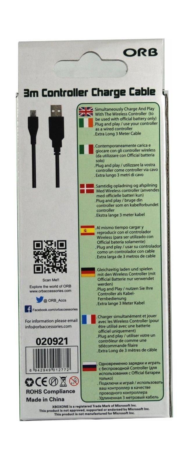 Orb USB Charging Cable 3M for Xbox One - Black