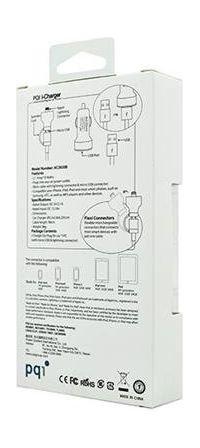 PQI I-Car Charger with Lightning - Micro USB Cable 10W - Silver